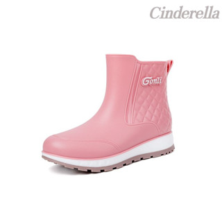 Cinderella 日係時尚雨鞋女防滑耐磨百搭中筒廚房雨靴工作膠鞋防水鞋 雨靴雨靴女 雨鞋雨鞋 時尚雨鞋雨靴 防滑雨鞋