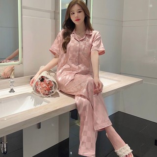 女性睡衣 舒適好穿親膚睡衣女春秋季冰絲薄款長袖大碼甜美絲綢夏天高級感簡約傢居服套裝 女睡衣