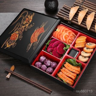 微波便當盒 餐盒 分隔便當盒 日式商務便噹盒木紋壽司套餐盒高檔多格外賣打包快餐飯盒帶蓋料理 IBNB