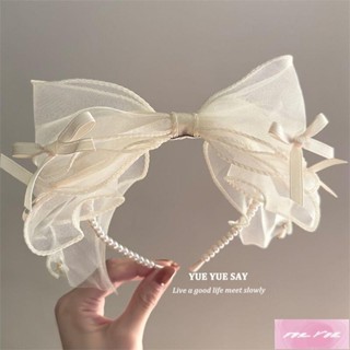 YES服飾 ins韓系 芭蕾風頭飾 Jennie髮飾 純欲芭蕾 法式超仙歐根紗蝴蝶結珍珠髮箍 高顱頂壓發頭箍復古髮飾