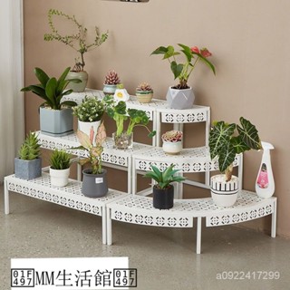 #免運#三聯發票#熱賣#下殺價 室內花架置物架陽臺鐵藝階梯落地式多層戶外庭院多肉白色花盆架子