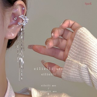 【SparK】耳骨夾耳夾無耳洞月神降臨長款流蘇方圓臉女耳飾高階 鋯石耳環 防過敏銀針 單鑽耳環 墜式耳環 氣質耳環 W