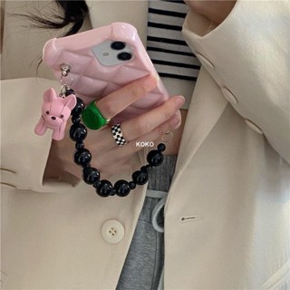 玩具手機殼 粉色菱格適用iPhone11手機殼蘋果12promax鬥牛犬鏈條女xsxr潮8p軟