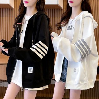 [Jaylee]連帽衛衣外套 帽衫外套 春秋薄款外套 長袖衛衣女 大碼女裝 胖mm寬鬆 百搭 女生外套 連帽衛衣女
