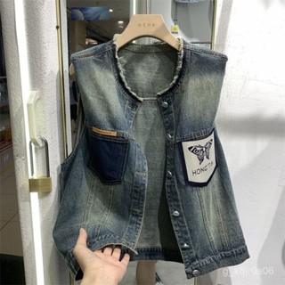 🍓銷量第一名🎀牛仔馬甲女2024年春秋新款大碼寬鬆顯瘦無袖背心坎肩短款外搭上衣 LSG0