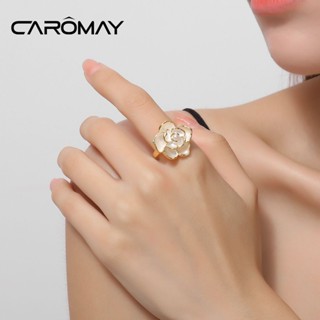 新品 情人節禮物 CAROMAY山茶花森係花瓣開口戒指女ins食指戒指輕奢送女友畢業禮物