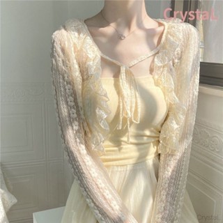 【CrystaL】小披肩弔帶裙子女雪紡蕾絲罩衫顯瘦上衣 透氣女生 防風冰絲速乾衣 夏天運動涼感外套披肩遮陽 短版透膚罩衫