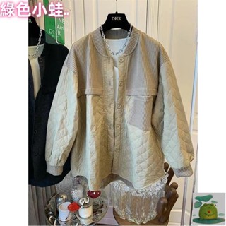 【大尺碼仙女保暖季】復古假兩件菱格襯衫式外套女 秋冬新款寬鬆休閒設計感輕薄棉衣