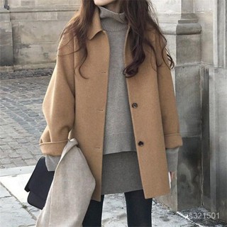 寬鬆毛呢女森女風衣大衣單排扣2023學生韓版新款短款駝色外套呢子 RKGA