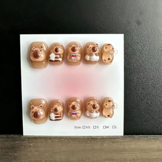 🎀約三天出貨🎀 純手工卡皮巴拉成人學生卡通美甲短款可拆卸穿戴指甲立體可愛