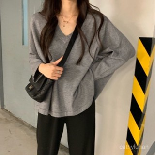 ✨優選大碼✨百搭打底V領修身V領上衣V領T恤秋季胖mm特大碼240-300斤上衣韓版寬鬆打底衫洋氣純色V領長袖T恤
