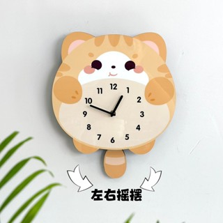 可愛掛鐘 客鐘 卡通掛鐘💕可愛貓咪創意搖擺家用鐘錶掛墻客廳裝飾臥室簡約時尚掛鐘靜音時鐘