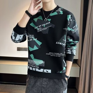 新款字母印花衛衣大學T 春季長袖男潮牌內搭打底衫 大學T 長袖上衣 衛衣 圓領大碼上衣 長T（YWY424）【壹號站】