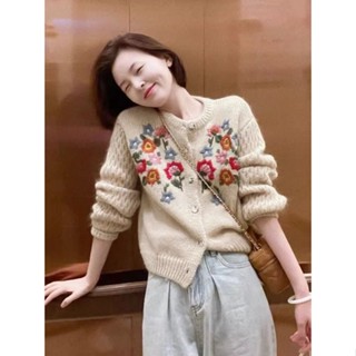 免運❤針織毛衣 小外套 外套 毛衣 毛衣外套 歐貨重工洋氣小個子刺繡小花朵針織毛衣外套小香風秋冬季女裝