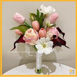 💝熱銷💝新款高階森系新娘結婚手捧花小紅書領證同款清新玫瑰韓式模擬花束 結婚手捧花 領證花束 結婚拍照道具