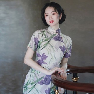 文藝範高階旗袍少女24年早秋氣質優雅復古風高階感日常年輕長款 改良旗袍 中國風旗袍 旗袍洋裝 旗袍裙 新中式連身裙 復古