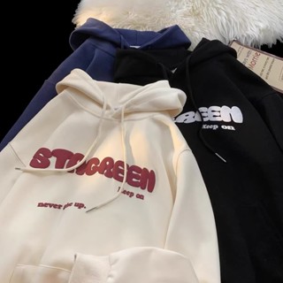 潮流連帽刷毛印花大學T 潮ins寬鬆刷毛款男港風青年連帽上衣 印花秋冬長T 加絨款 情侶裝 帽T（JM298)【壹號站】