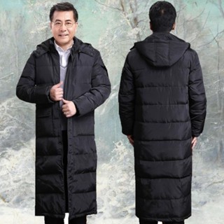 加厚過膝羽絨服男爸爸冬裝外套大碼長款可脫卸帽超厚 羽絨外套 男生外套 防風外套 冬天外套 大尺碼外套 保暖外套 長版外套