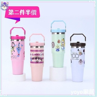 💖yoyo家居💖大容量冰霸杯 可愛圖案水杯 900ml汽車杯 手提304不鏽鋼保溫杯 3d列印真空冰壩杯 卡通吸管杯