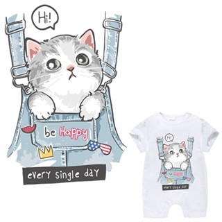 Small Cat Iron On Patch Thermal Press Hoodies Tops Diy A-Lev