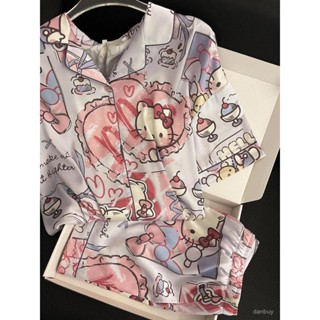 【卡遊專賣】甜美桃心HelloKitty外出睡衣夏天女高顔值卡通短袖短褲家居服套裝