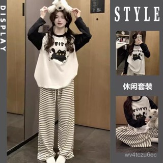 【VV】 春秋季睡衣女長袖純棉網紅ins風學生春秋款可愛貓咪家居服兩件套