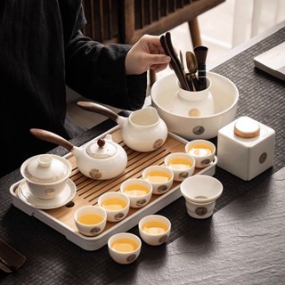 茶具組 泡茶組 陶瓷杯 瓷器 陶瓷 功夫茶具 泡茶 泡茶器羊脂玉白瓷功夫茶具全套一整套家用輕奢高檔陶瓷蓋碗茶杯茶壺中式