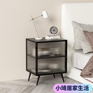 【現貨】簡易現代床頭櫃傢用迷你臥室床邊雙層小儲物收納櫃創意玻璃床頭櫃XQJX