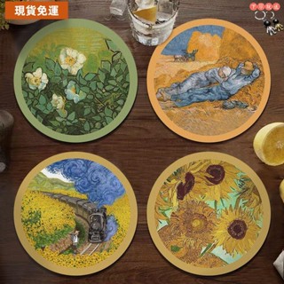免運⏳限時特賣⏳圓形隔熱墊 美式復古餐桌墊 防水防油隔熱墊 精緻輕奢餐墊餐墊吸水速幹防滑輕奢圓形桌面隔熱墊藝術梵高向日葵