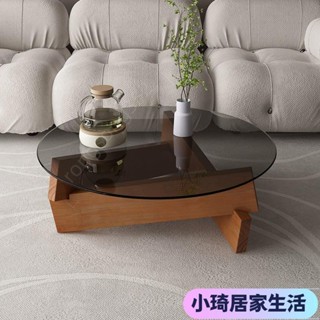 【現貨】北歐風傢用實木茶幾鋼化玻璃圓形桌民宿網紅矮桌子小戶型輕奢茶桌#熱銷XQJX