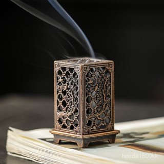 濾刻友💖臺灣出貨 香爐 香插 香座喜上眉梢四方立式香爐小祥雲閤金香爐室內香薰家用薰香爐中式擺件線香 盤香 倒流香 檀香