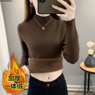熱賣爆品👍針織毛衣🌷秋冬加絨毛衣女加厚一體絨內搭大碼半高領套頭打底針織衫保暖上衣