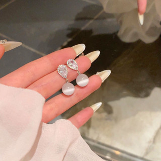 百搭 免運清新貓眼石耳環女款新款爆款輕奢高級感氣質鋯石耳環無耳洞耳夾耳飾