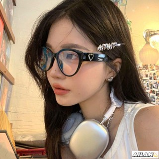 Ailan✨ins眼鏡 網紅素顏貓眼愛心黑色眼鏡框平光眼鏡女潮ins風顯臉小復古眼鏡架