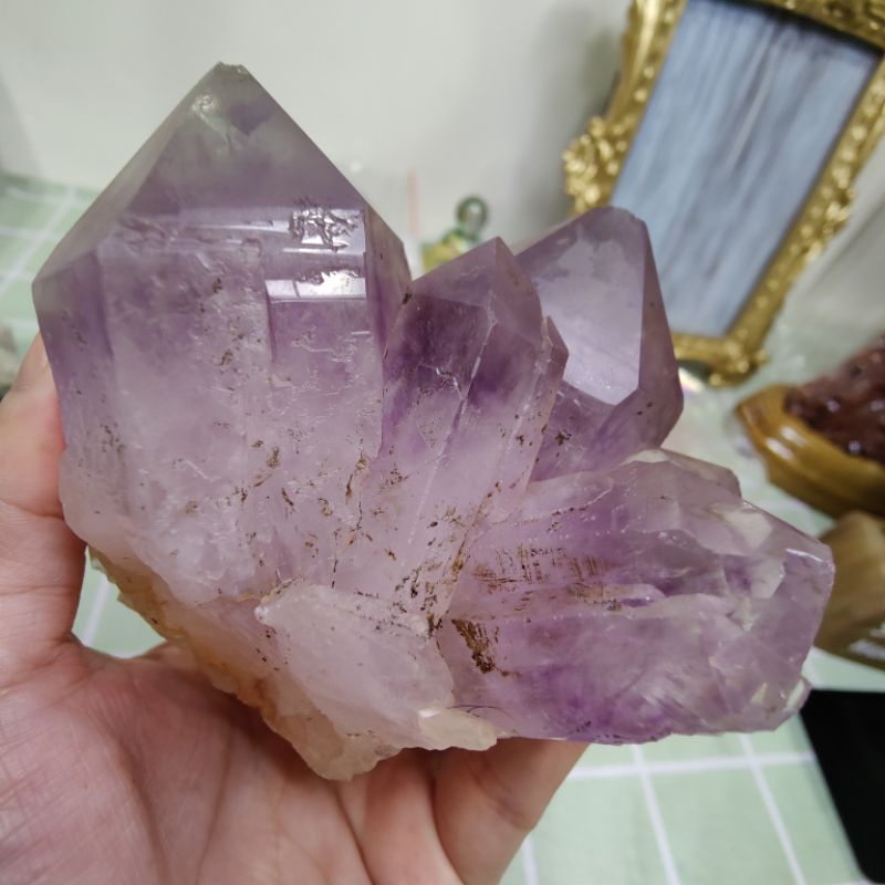 [My mine] 編號CL-089595665-紫色夢境-玻利維亞飄紫色水晶簇中擺件-形狀好看附底座不錯