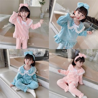 {現貨有電子發票}女童法蘭絨睡衣秋冬季女加厚家居服套裝【C285】