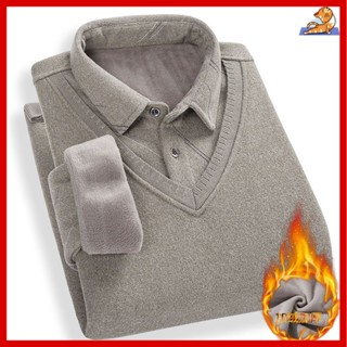 🔥【中老年男裝衣服】爸爸上衣衣服 假兩件上衣 秋冬上衣 天鵝絨/加絨加厚中老年假兩件毛衣 秋冬外套打底針織 保暖上衣男裝