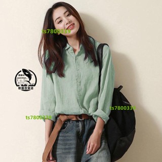 💯桃園精品⚡️襯衣女 襯衫上衣 長袖襯衫 棉麻襯衣 亞麻襯衫 棉麻上衣 新上市 文藝設計感小眾寬松休閒舒適女生上衣～⚡