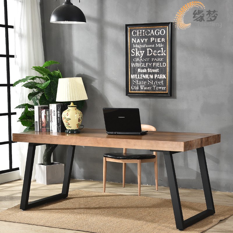 定制 美式復古實木辦公桌電腦桌簡約餐桌書桌會議長桌家用寫字臺工作臺