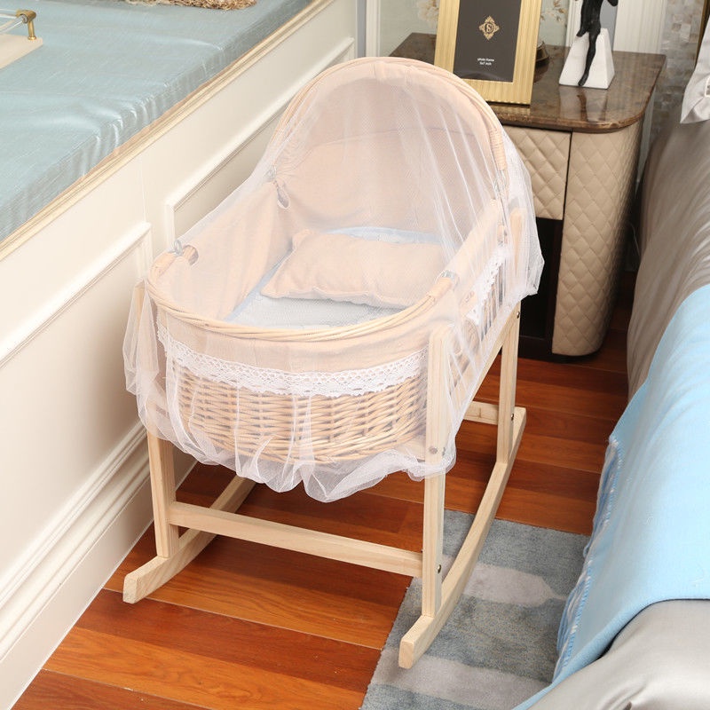 床 寶寶床 兒童床 藤編新生兒便攜手提籃車載睡籃寶寶睡窩摩西搖窩兩用嬰兒床可移動