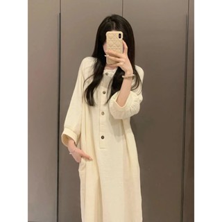 Xuan♥法式高階感棉質長袖睡衣女春秋款2023年新款大碼睡裙家居服連衣裙