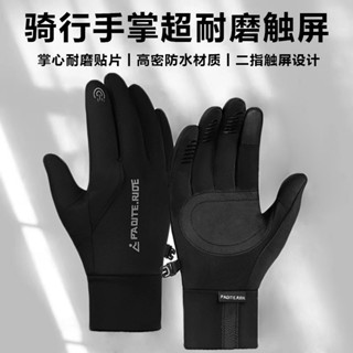 騎行手套可觸控 全指 手套 防潑水 保暖 掌心 防滑 冬季男加絨加厚 防滑耐磨防水 可觸屏 戶外運動騎車釣魚手套 自行車