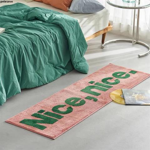 地墊 地毯👍 綠色字母腳墊軟糯糯仿羊絨臥室地墊韓式英文衣帽間臥室床邊地毯