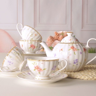 台灣-熱銷 陶瓷歐式咖啡茶具茶杯套裝 輕奢簡約家用英式下午茶杯碟 陶瓷茶壺 紅茶杯壺茶具組