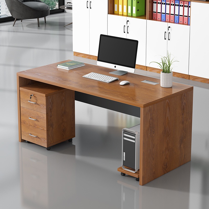 實木桌 餐桌 辦公桌 電腦辦公桌單人辦公室桌椅組閤簡約現代1.2米帶抽屜老闆學習桌子