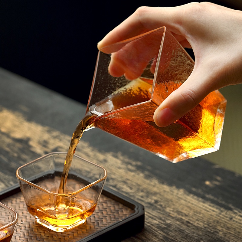 錘紋 玻璃 公道杯 日式 簡約 家用 小號 分茶器 功夫 茶具 配件 四方 公杯 茶海