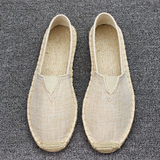 夏季 亞麻 底布鞋 手工 休閑 草編 鞋 男 吸汗 透氣 一腳蹬 懶人 漁夫 瑪麗 單鞋 夏季涼鞋 手工編織