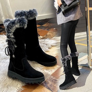 【西西女鞋】冬季雪地靴女2023新款加絨保暖中筒靴子平底馬丁靴側拉鏈媽媽棉鞋