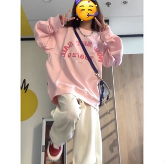 免運芭比芭比穿搭多巴胺穿搭聖誕節穿搭萬聖節穿搭 小個子無帽圓領衛衣女春秋款韓版粉色寬松oversize大碼上衣外套潮