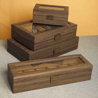 🌿SUN-飾品 | 收納盒 PU皮胡桃木手表盒復古手表收納盒帶蓋高級表收藏盒大鎖加厚展示盒PO1